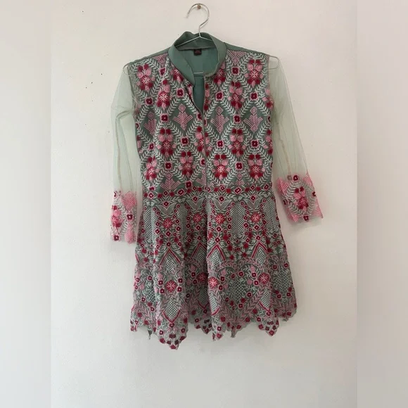 Embroidered Top - Long Sleeve Peplum Sheer - Size: Medium - Picture 8 of 8